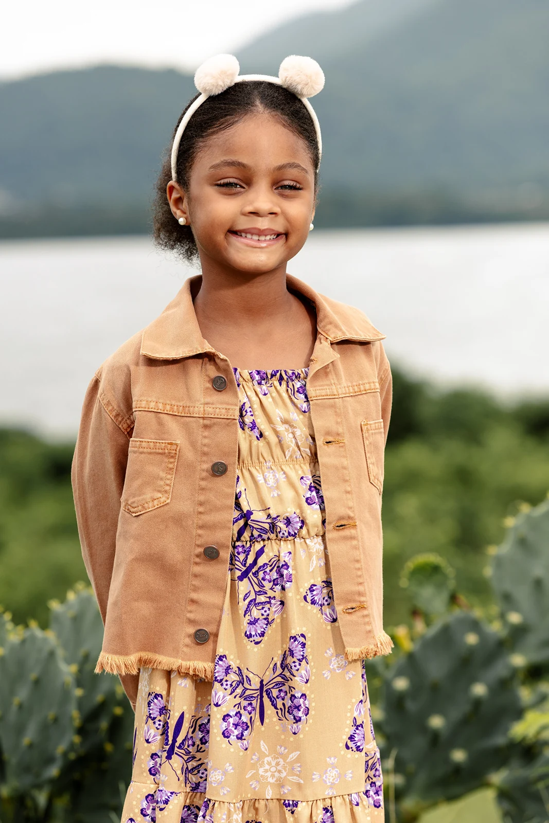 Vestido infantil estampado combinado com jaqueta — Lojas Objetiva